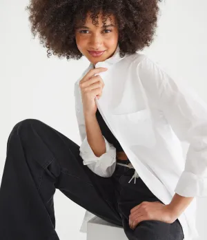 Aeropostale Damen Langarm Oversized Poplin-Hemd - Weiß - Größe M - Baumwolle - Teen Mode & Kleidung Bleach Aeropostale