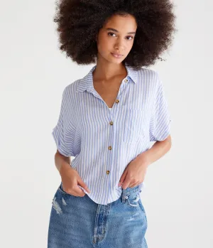 Aeropostale Damenvertikales Streifenhemd - Blau - Größe XS - Viskose - Teen Fashion & Kleidung Jenseits von Blau Aeropostale