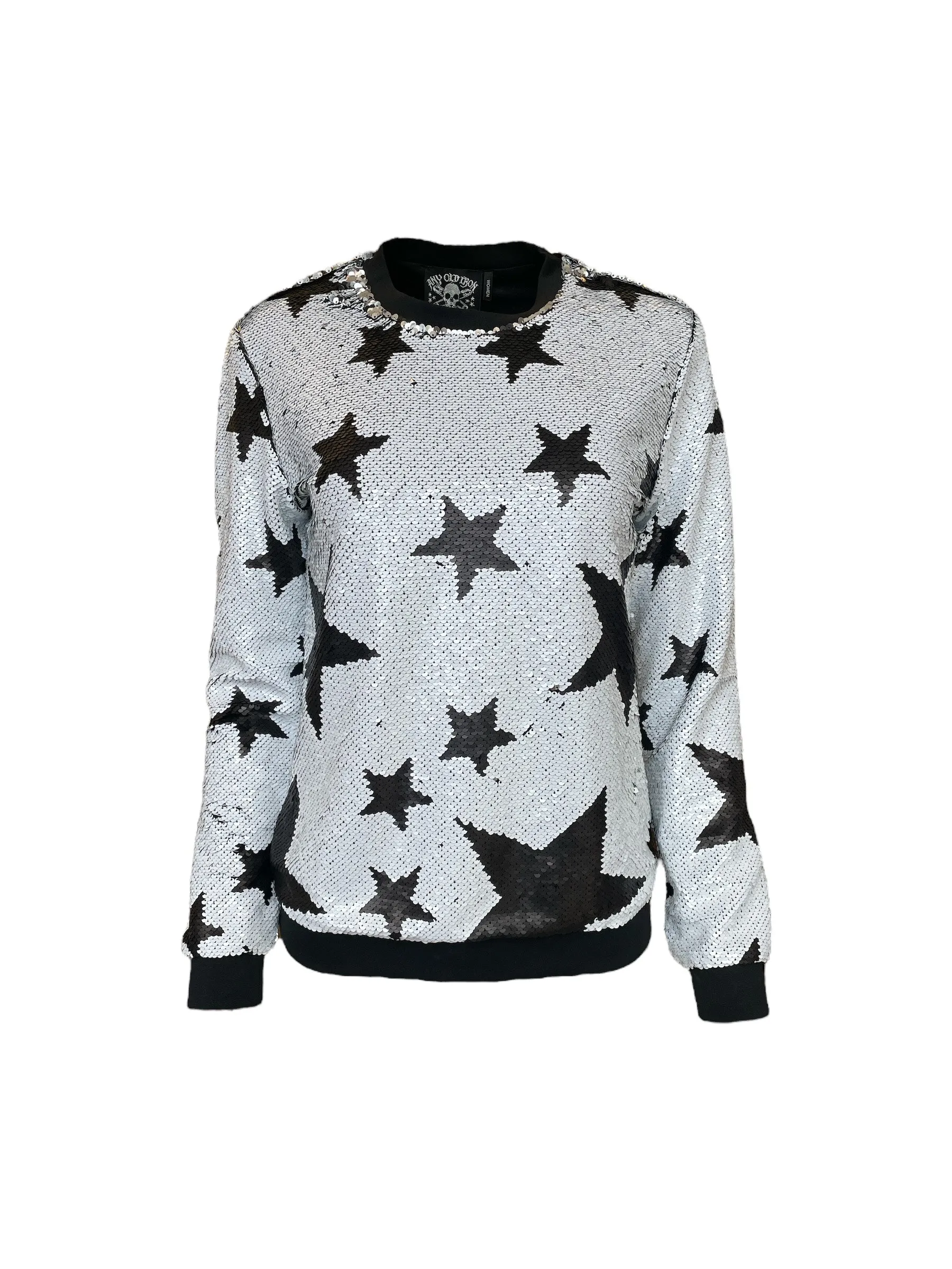 Any Old Iron Herren Glitzer Stern Weiß Sweatshirt