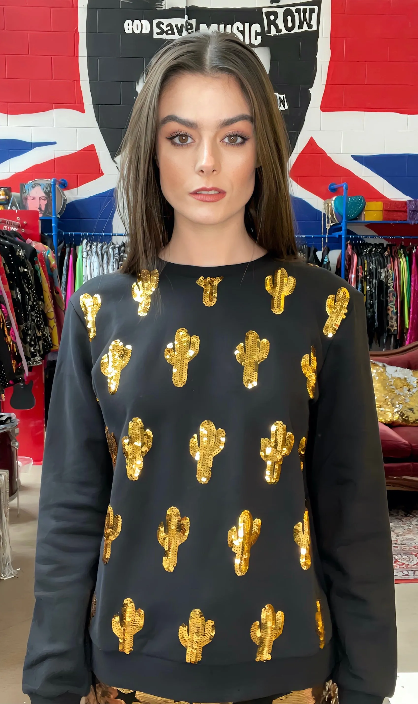 Any Old Iron Sweatshirt mit kleinem Kaktus-Motiv