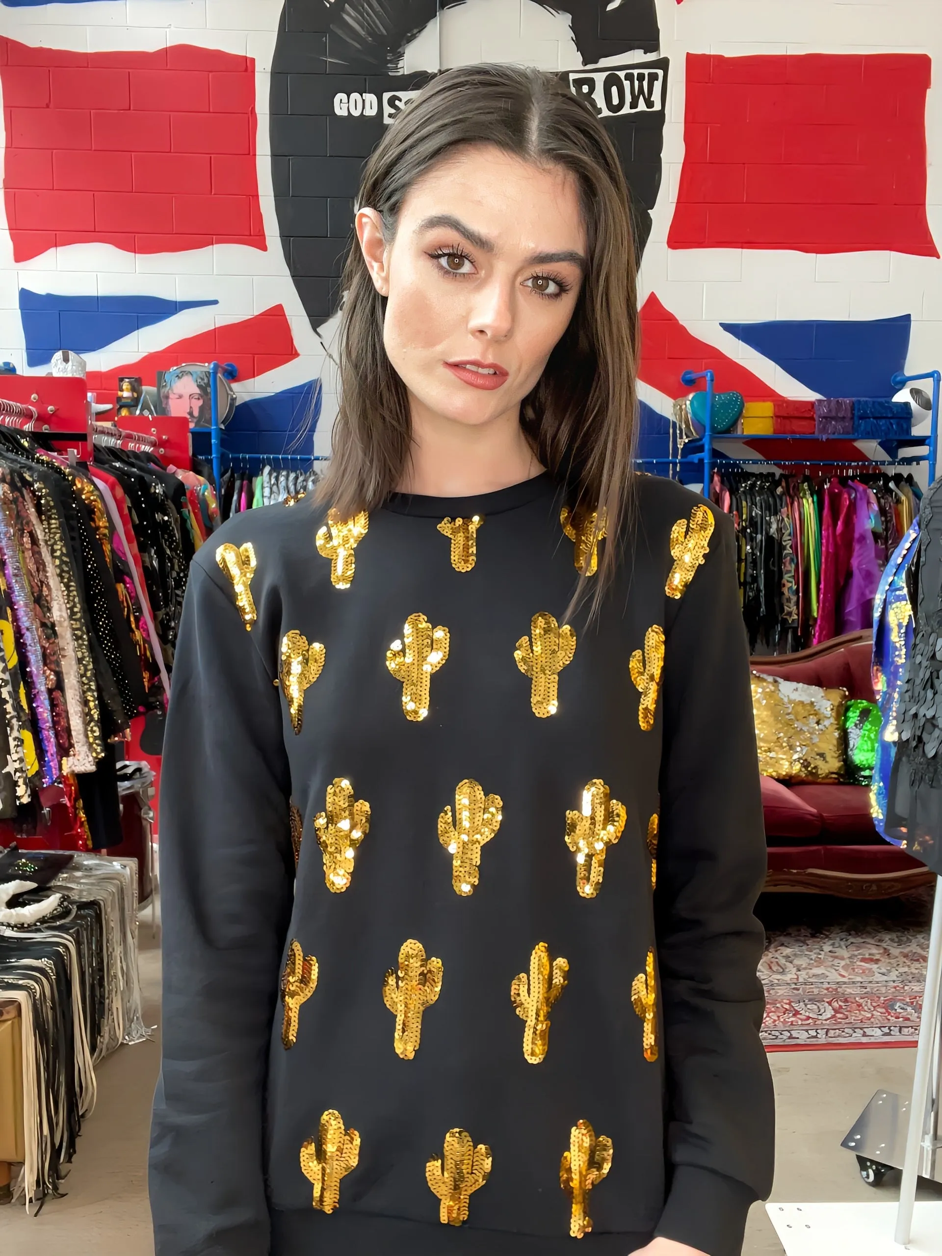 Any Old Iron Sweatshirt mit kleinem Kaktus-Motiv