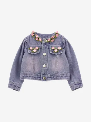 Baby Girls Rose Fleece Denim Jacke in Blau