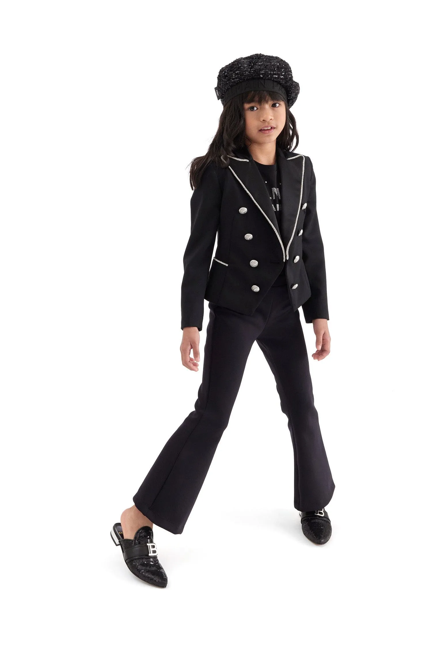 Balmain Mädchen Wollanzug Jacke in Schwarz