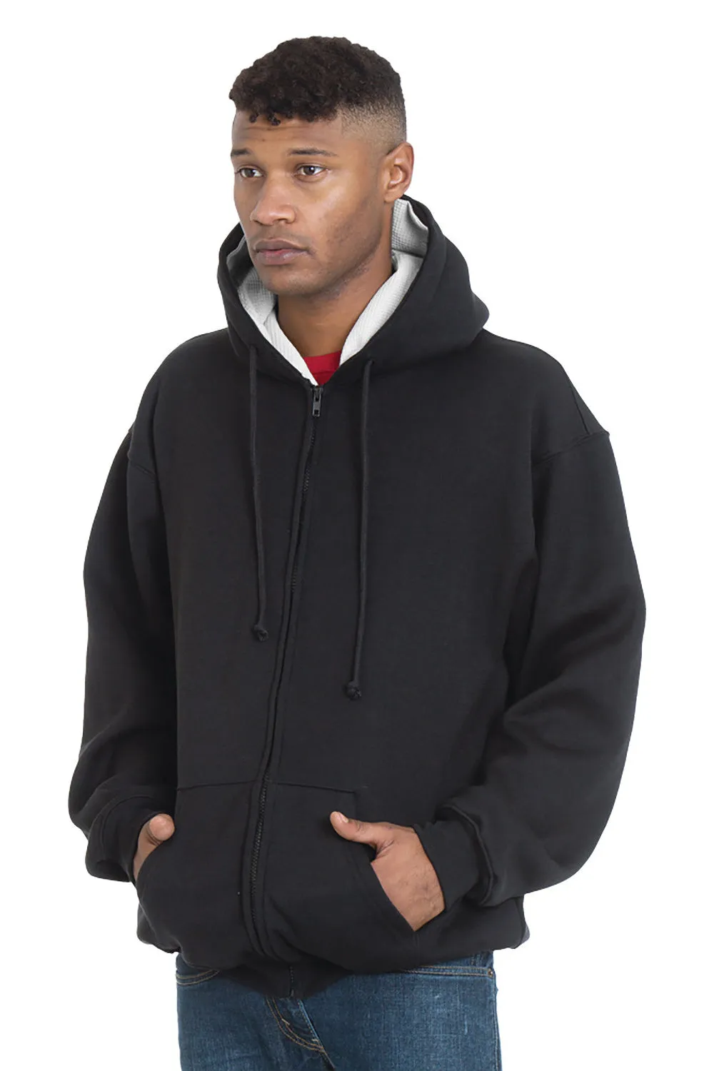 Bayside Herren Thermo-gefütterte Kapuzenjacke mit Reißverschluss und Taschen - Schwarz