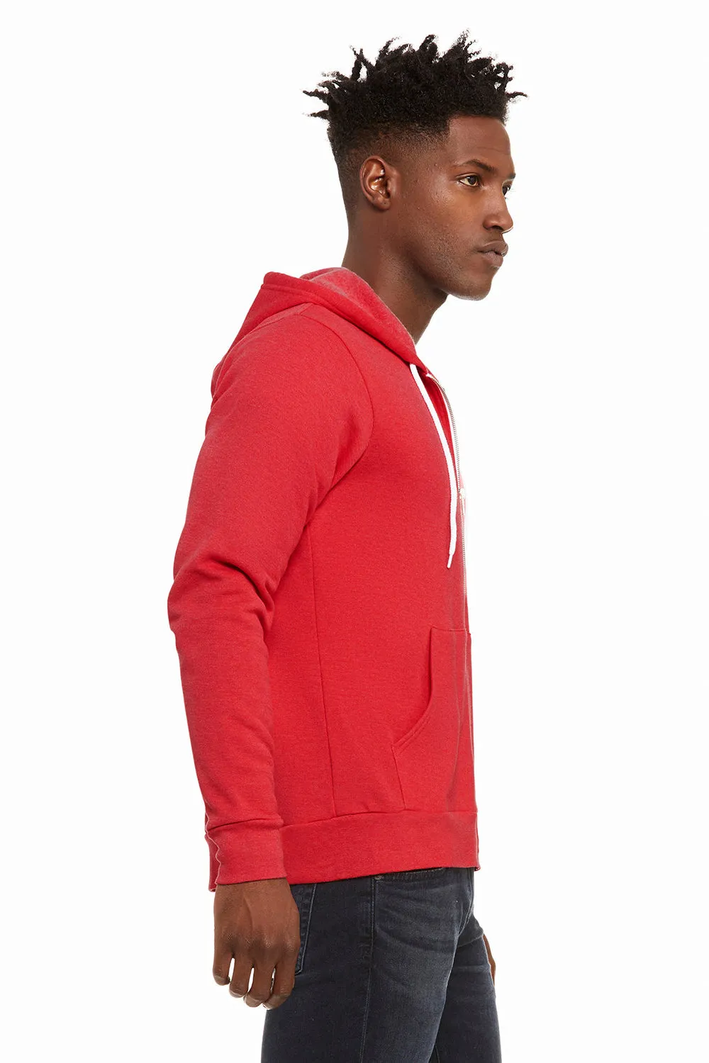Bella   Canvas Herren Fleece Full-Zip Kapuzenpullover mit Taschen - Heather Rot