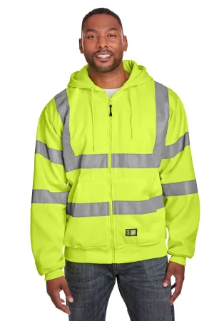 Berne Herren Fleece Kapuzenpullover mit Reißverschluss und Taschen - Sicherheitsgelb