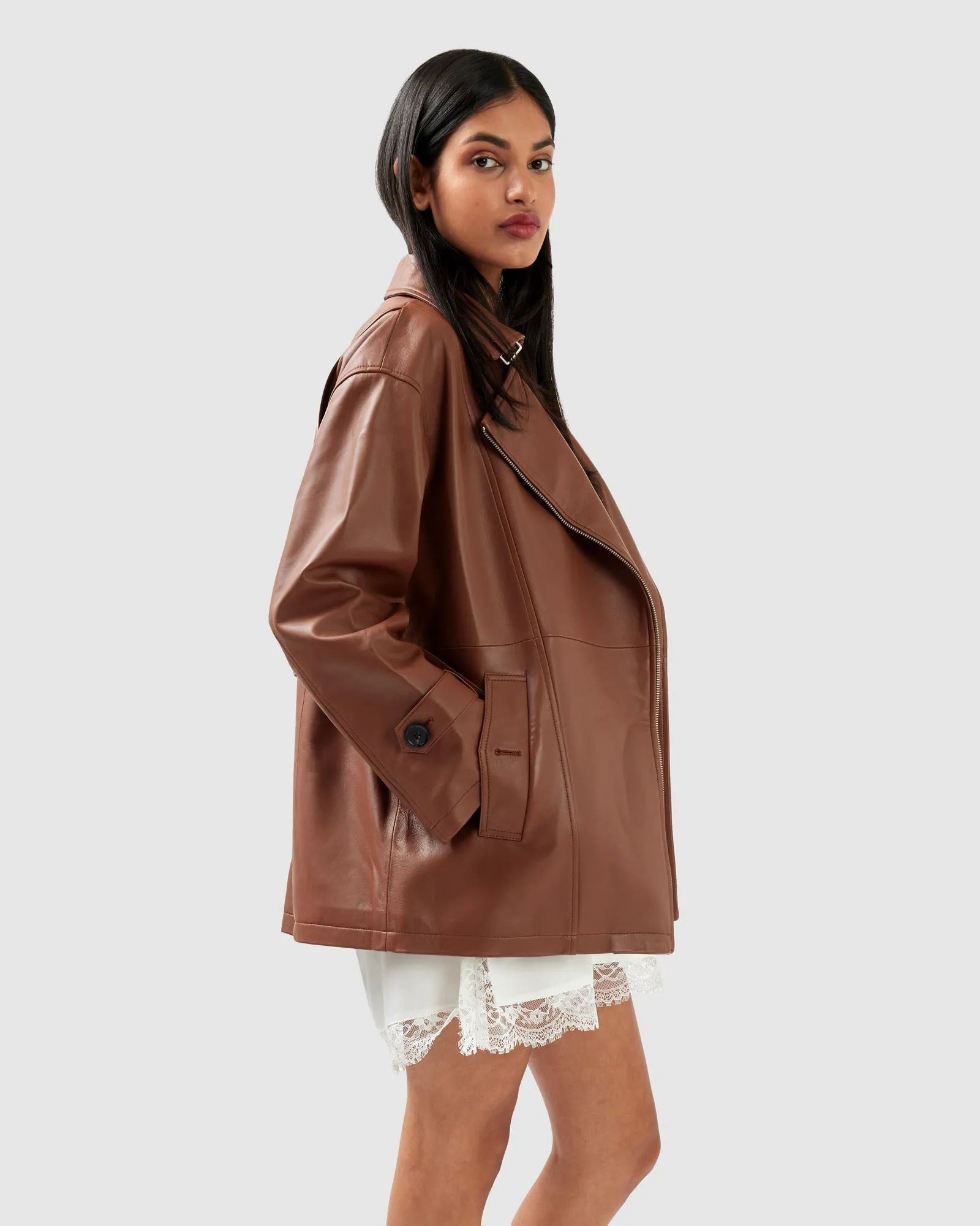 BFF Gürtel-Lederjacke - Braun