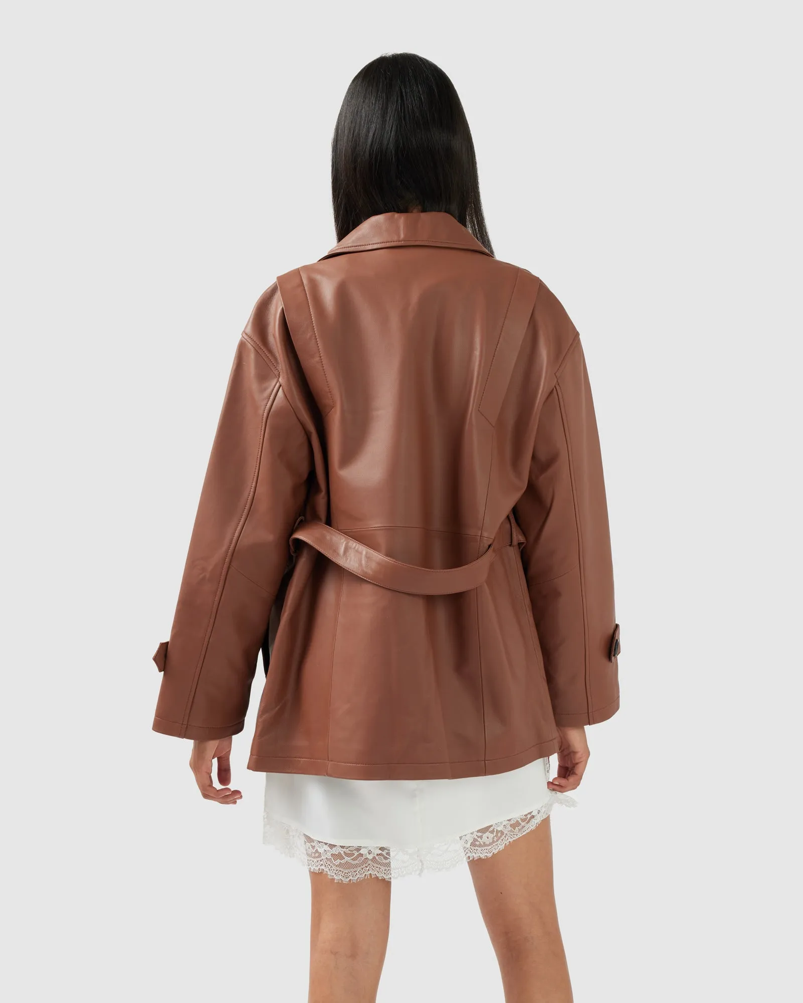 BFF Gürtel-Lederjacke - Braun