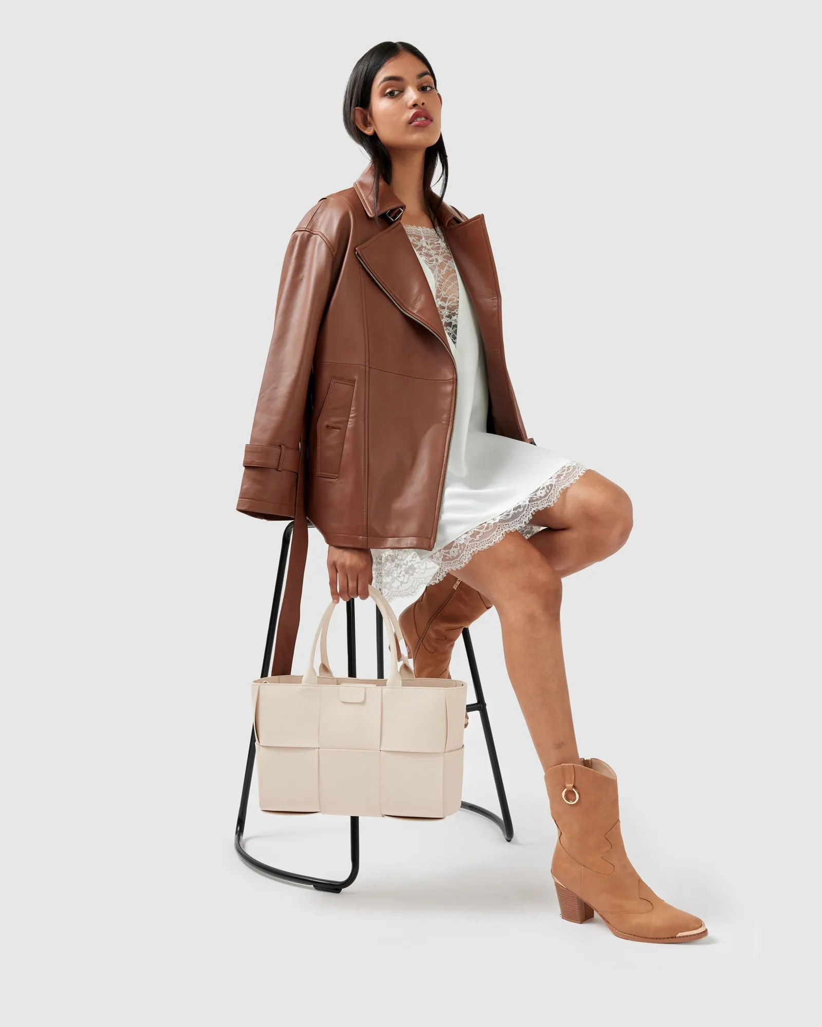 BFF Gürtel-Lederjacke - Braun