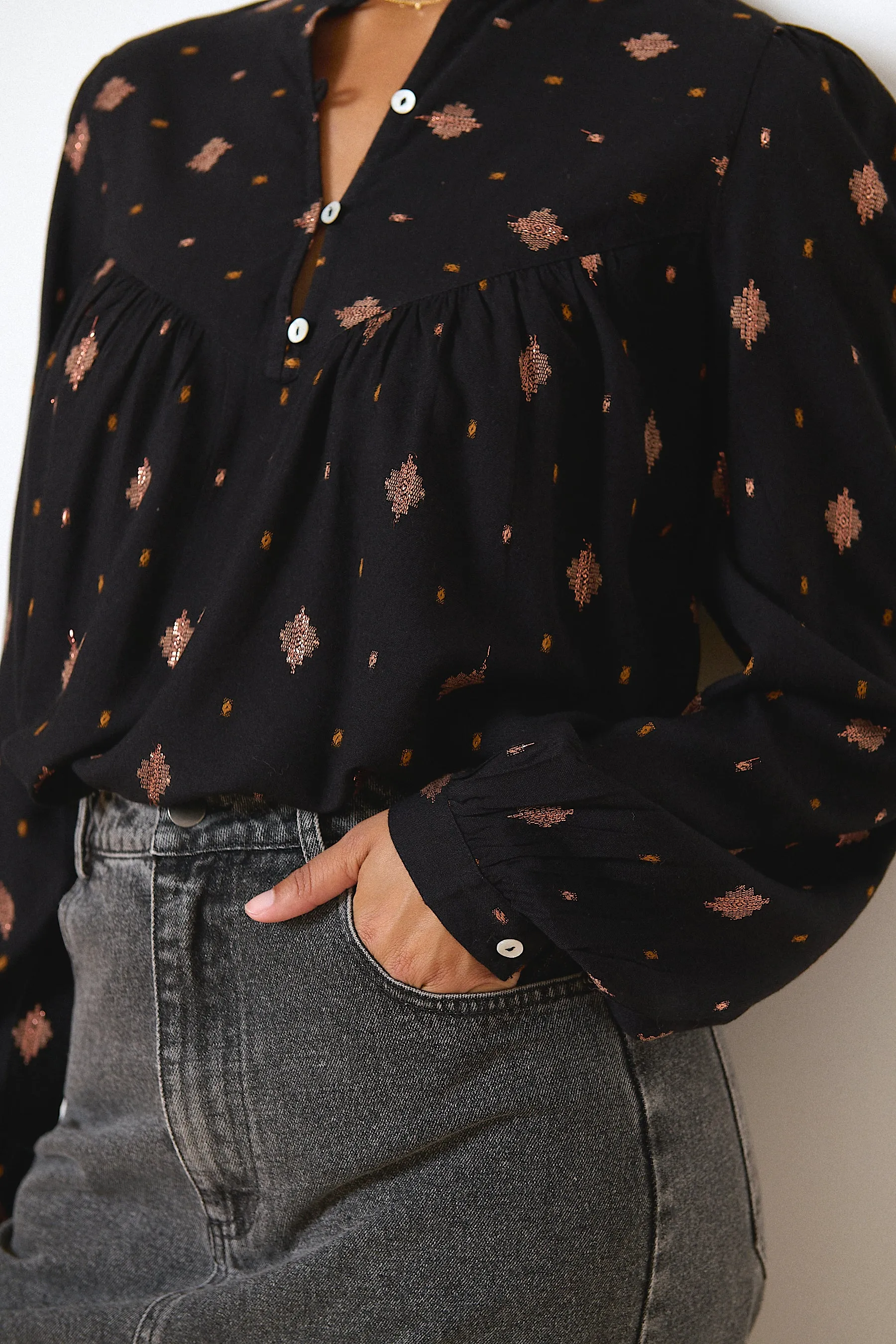 Bluse Bluse Perle Schwarz