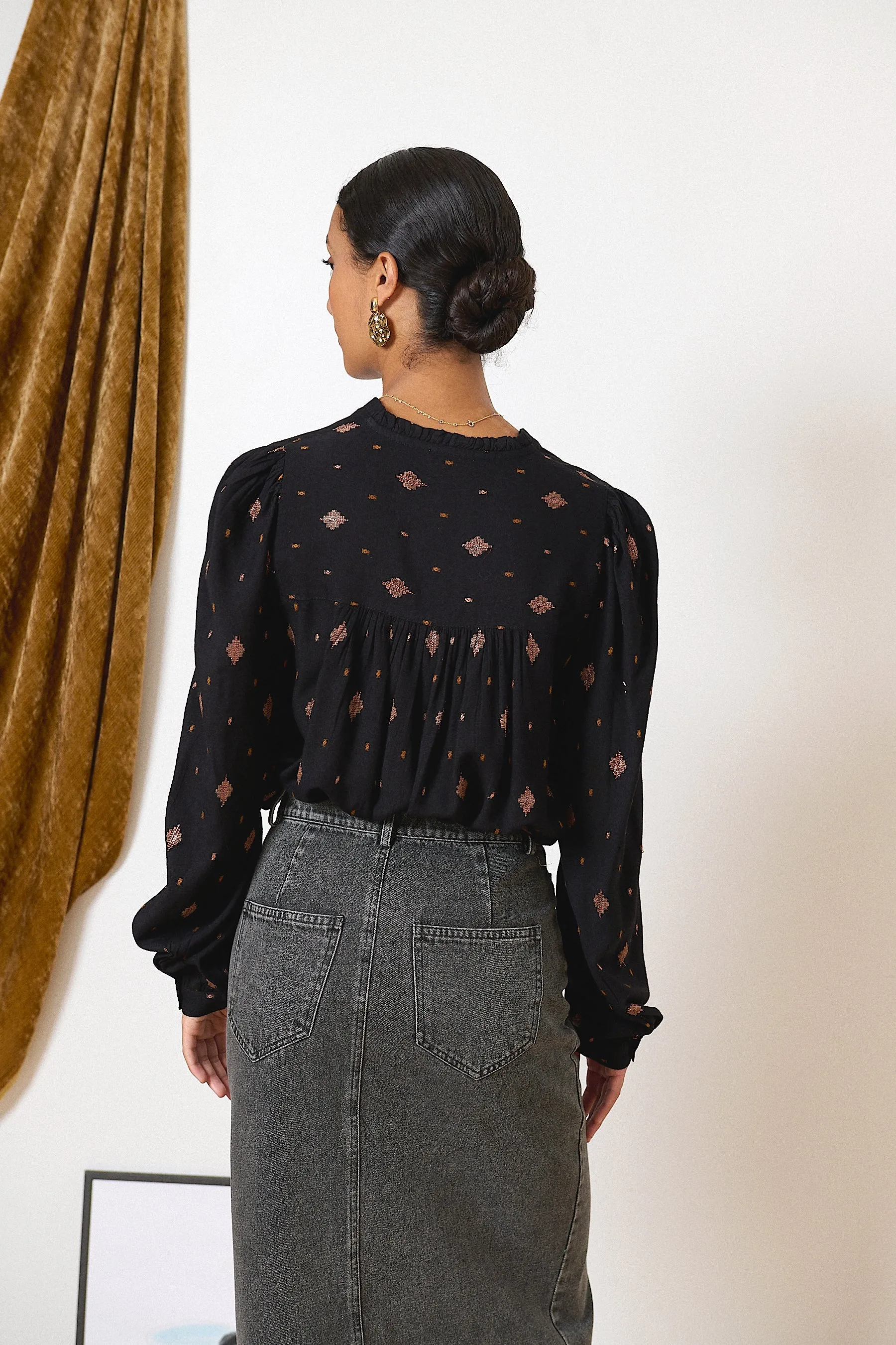 Bluse Bluse Perle Schwarz
