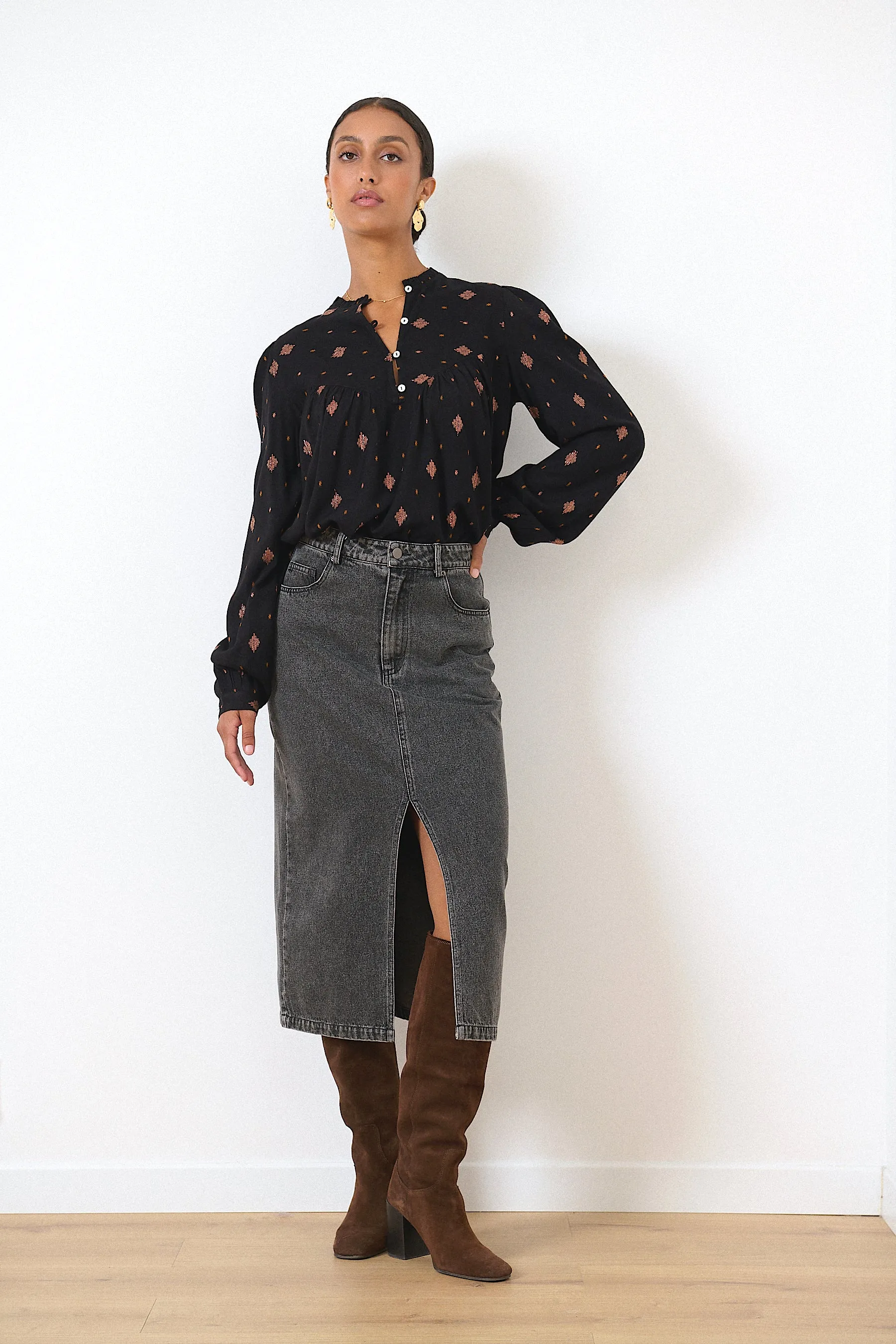 Bluse Bluse Perle Schwarz