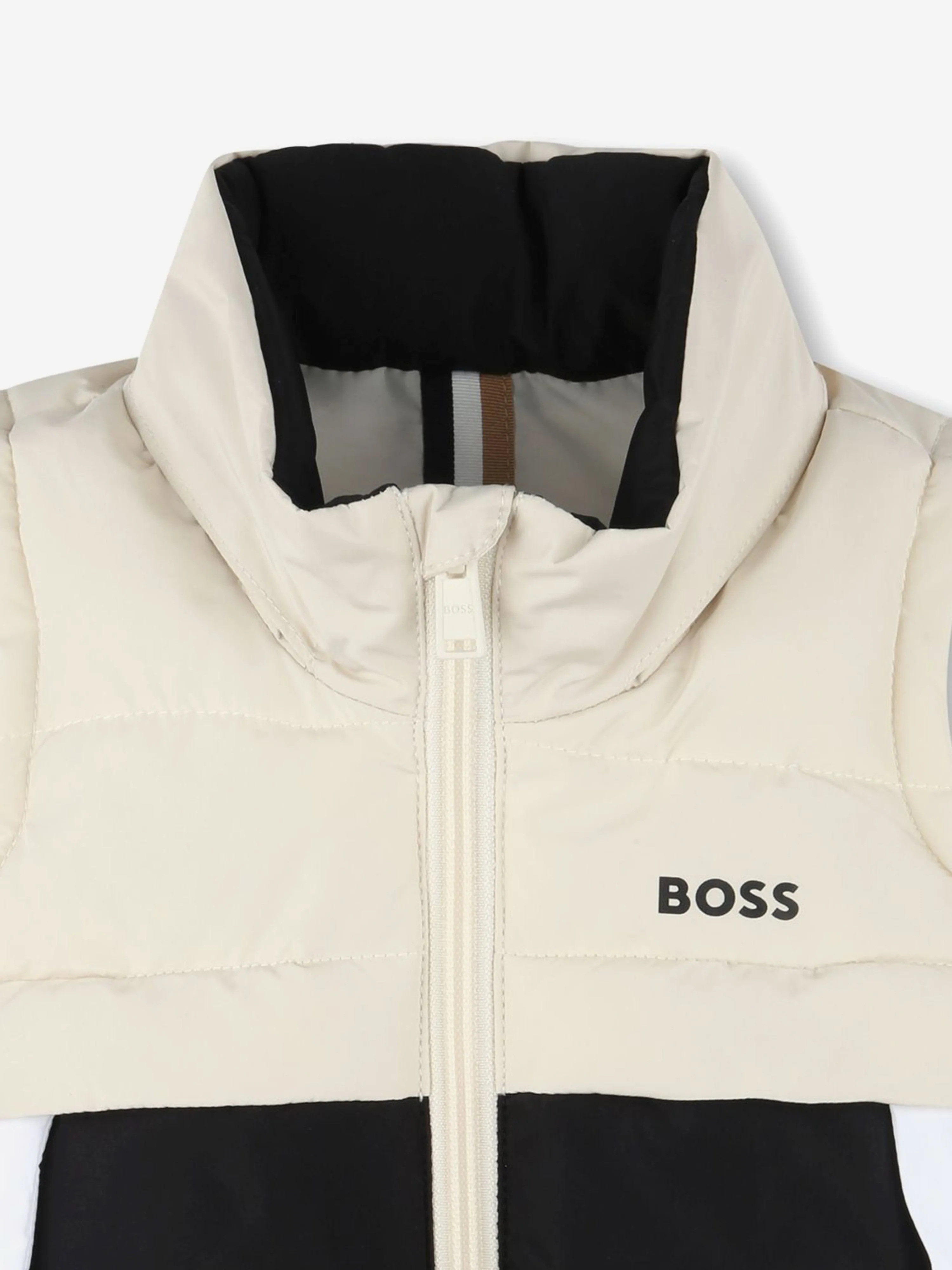 BOSS Baby Boys Down Colourblock Gilet in Beige