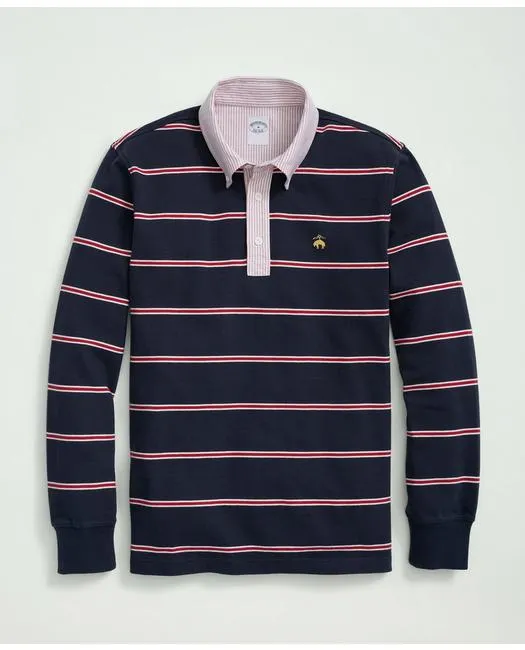 Brooks Brothers Herren Baumwolle BB#2 Streifen Rugby-Shirt Marine Brooks Brothers