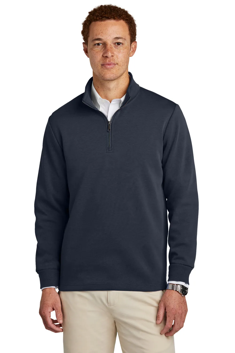 Brooks Brothers Herren Pullover mit 1/4-Zipper aus Doppelstrick - Nachtmarineblau