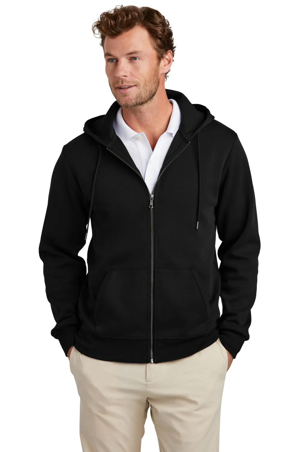 Brooks Brothers Herren Kapuzenpullover mit Doppelstrick und Reißverschluss sowie Taschen - Tiefschwarz