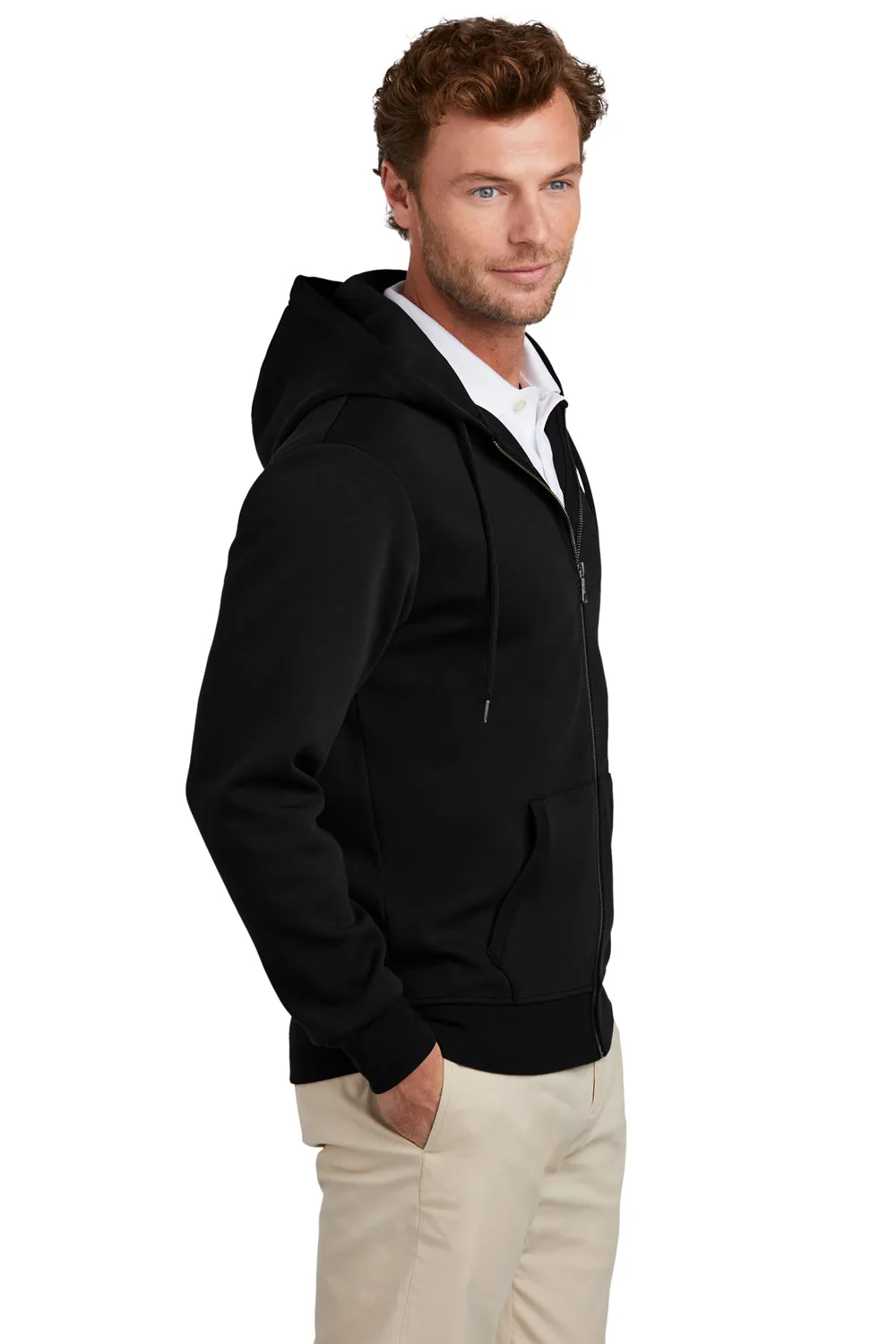 Brooks Brothers Herren Kapuzenpullover mit Doppelstrick und Reißverschluss sowie Taschen - Tiefschwarz