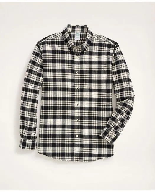 Brooks Brothers Herren Milano Slim-Fit Portugiesisches Flanellhemd Weiß/Schwarz Brooks Brothers