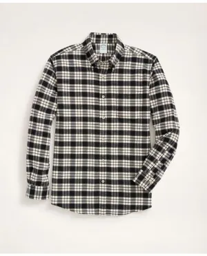 Brooks Brothers Herren Milano Slim-Fit Portugiesisches Flanellhemd Weiß/Schwarz Brooks Brothers