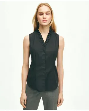 Brooks Brothers Damenfigurbetontes Bügelfreies Stretch-Supima-Baumwoll-Rüschenhemd Schwarz Brooks Brothers