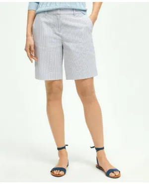 Brooks Brothers Damen Stretch-Baumwoll-Seersucker-Shorts Blau/Elfenbein Brooks Brothers