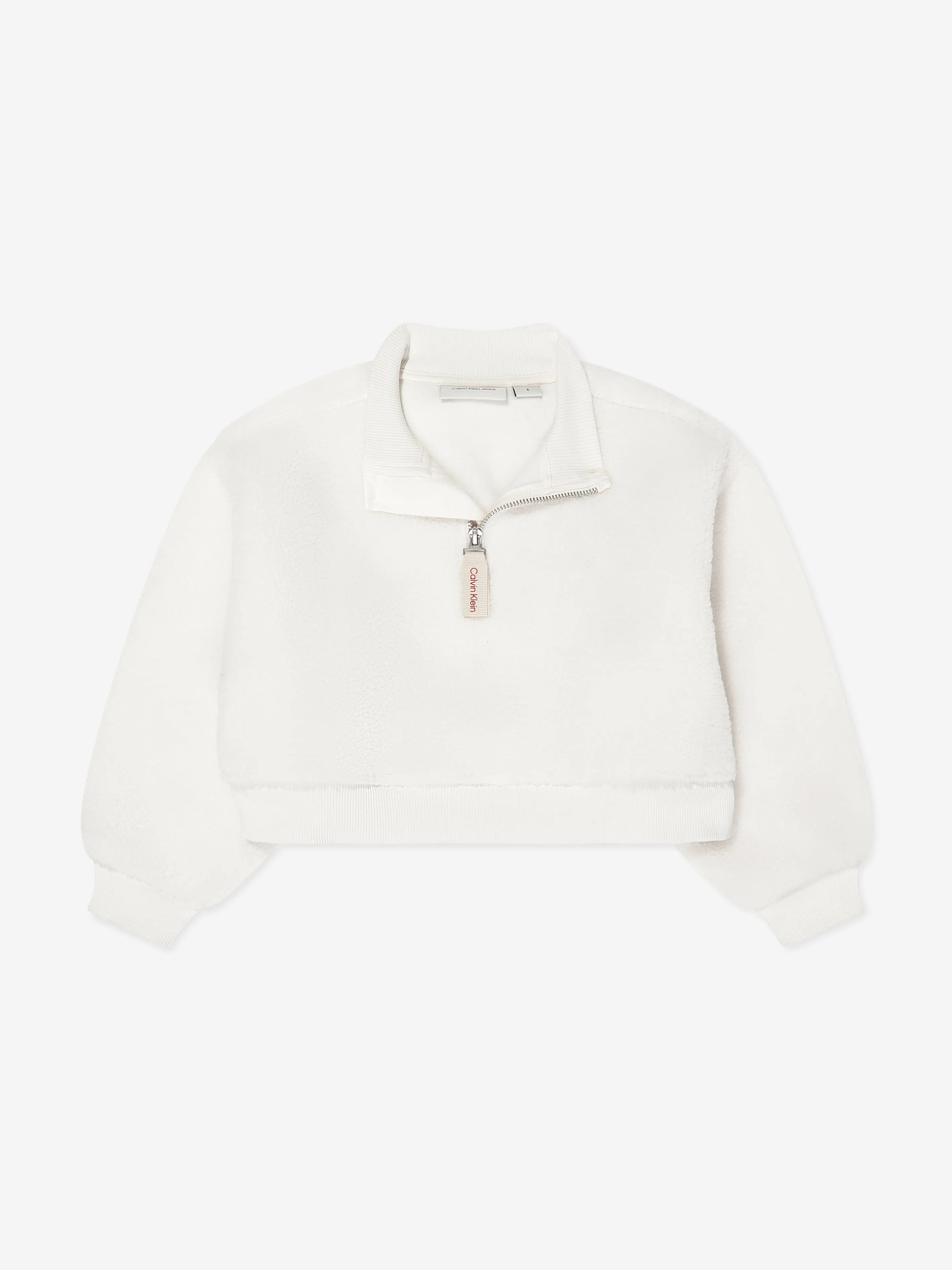 Calvin Klein Mädchen Sherpa Fleece Halbzip Pullover in Elfenbein