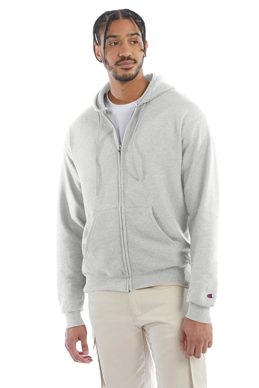 Champion Herren Double Dry Eco Feuchtigkeitstransport Fleece Full-Zip Kapuzenpullover Hoodie mit Taschen - Silbergrau