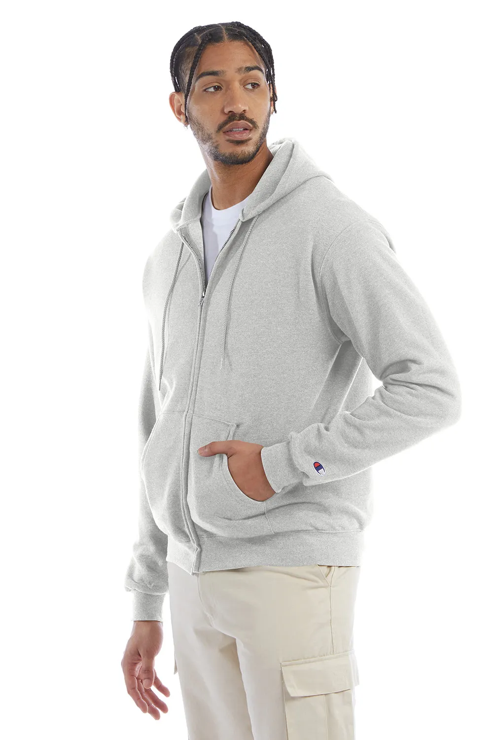 Champion Herren Double Dry Eco Feuchtigkeitstransport Fleece Full-Zip Kapuzenpullover Hoodie mit Taschen - Silbergrau