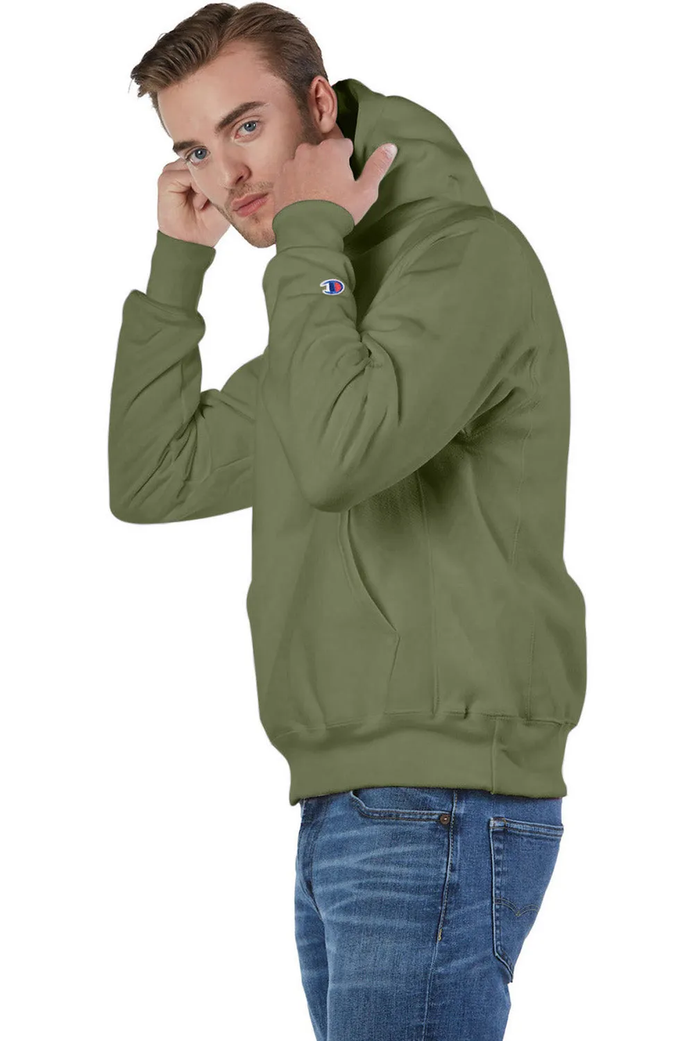 Champion Herren Kapuzenpullover mit Tasche - Schrumpffest - Frisches Olivgrün