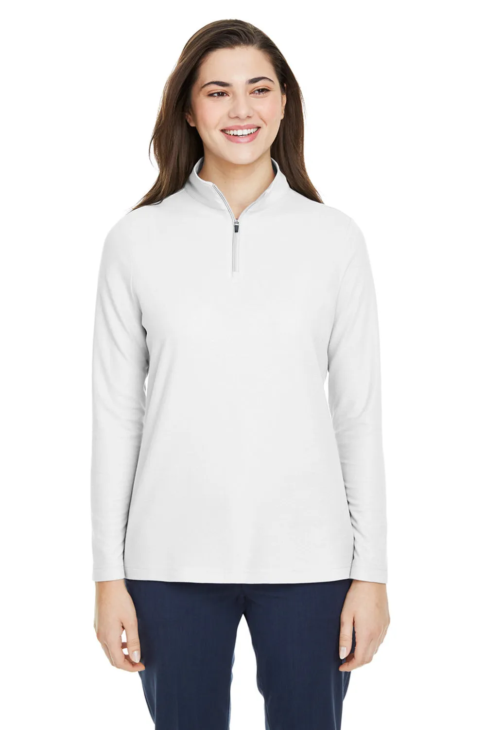 Core 365 Damen Fusion ChromaSoft Performance Feuchtigkeitstransportierendes Piqué 1/4-Zip Sweatshirt - Weiß