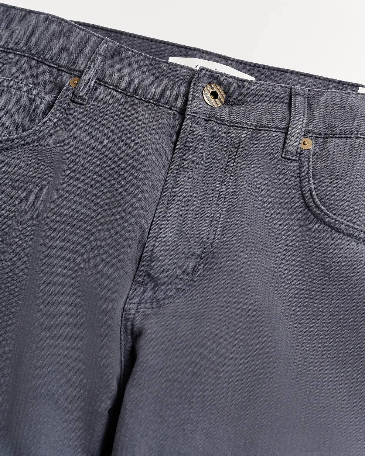 Baumwoll-Leinen 5-Taschen-Hose in Carbon Blau