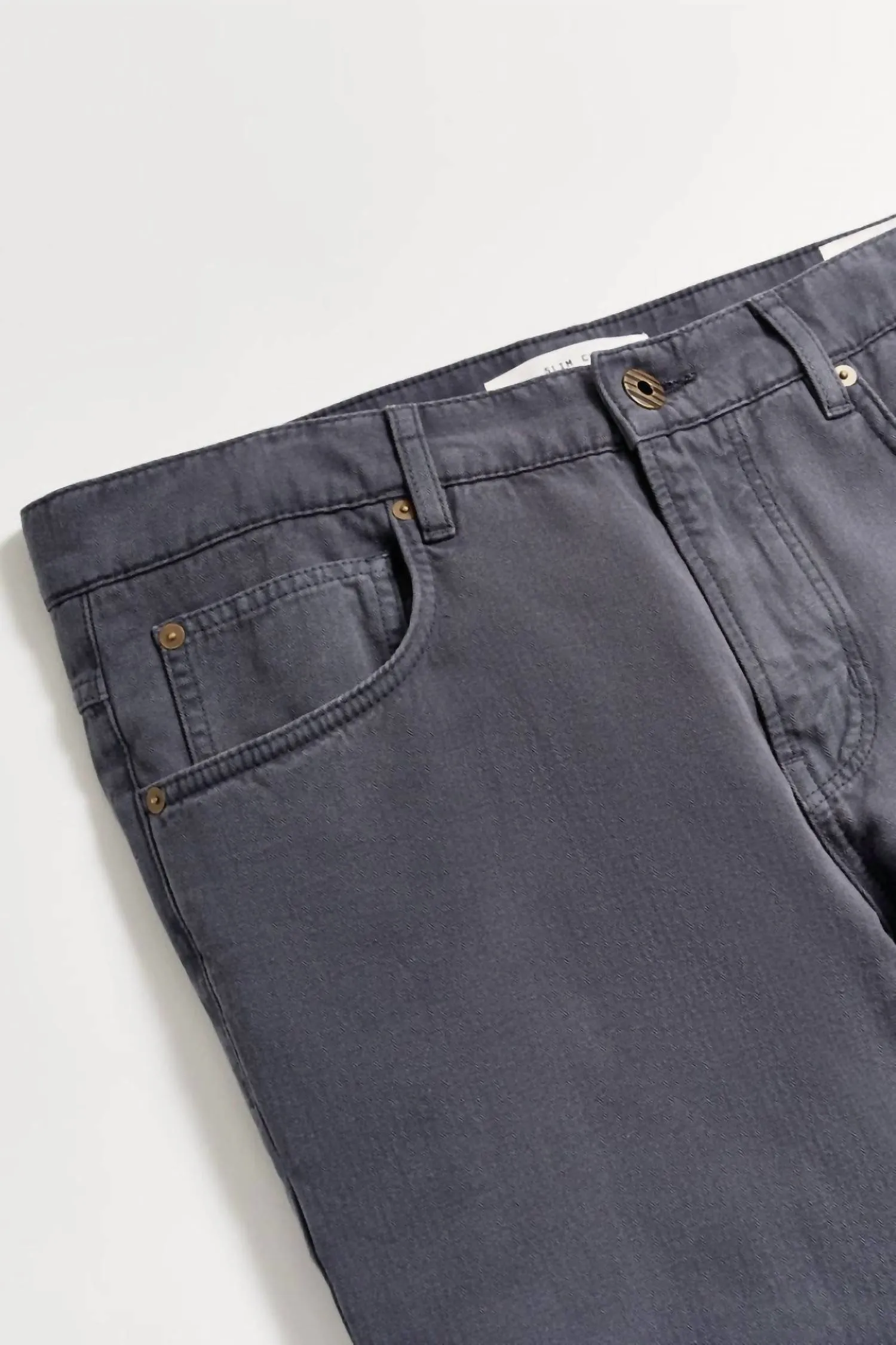 Baumwoll-Leinen 5-Taschen-Hose in Carbon Blau