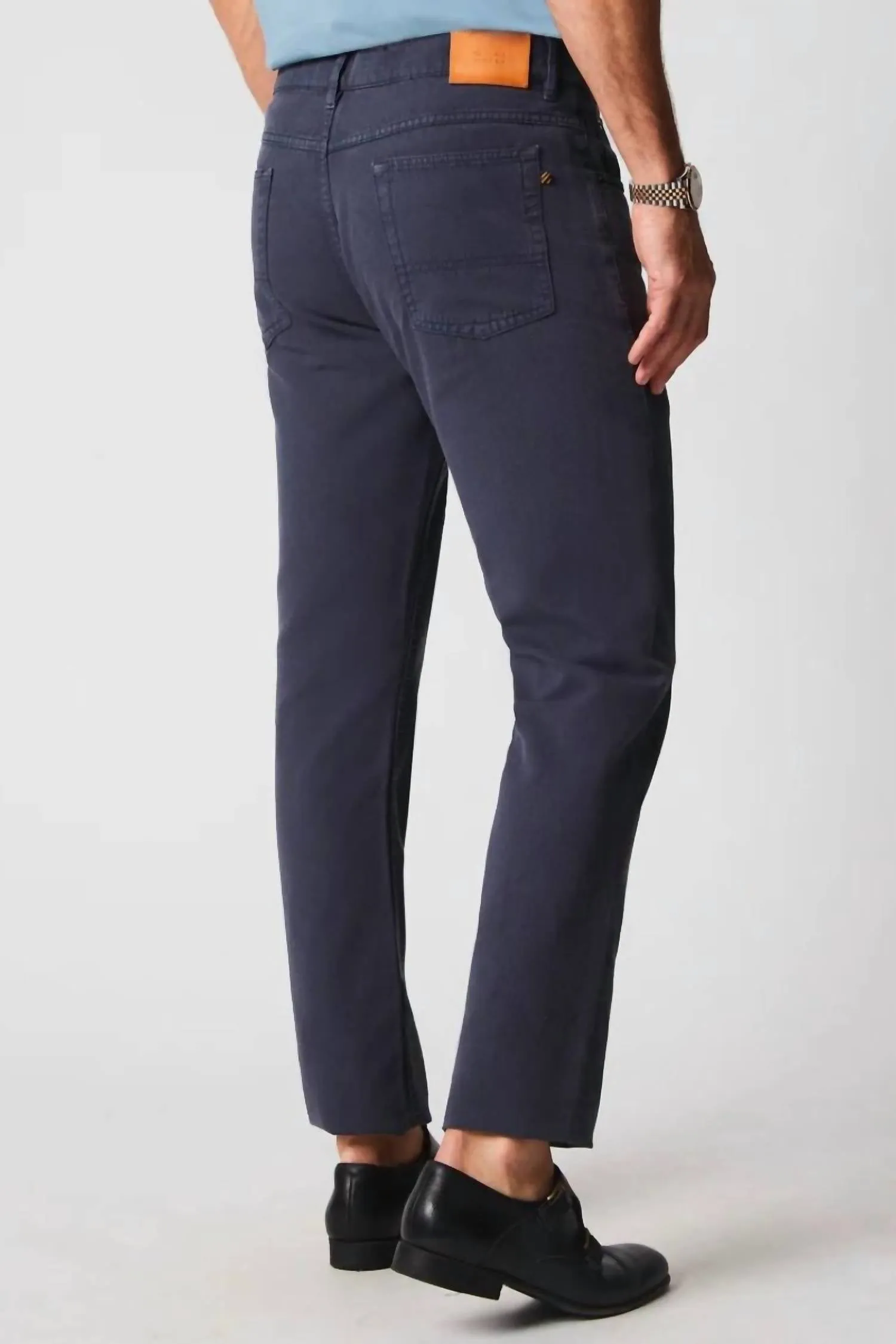 Baumwoll-Leinen 5-Taschen-Hose in Carbon Blau