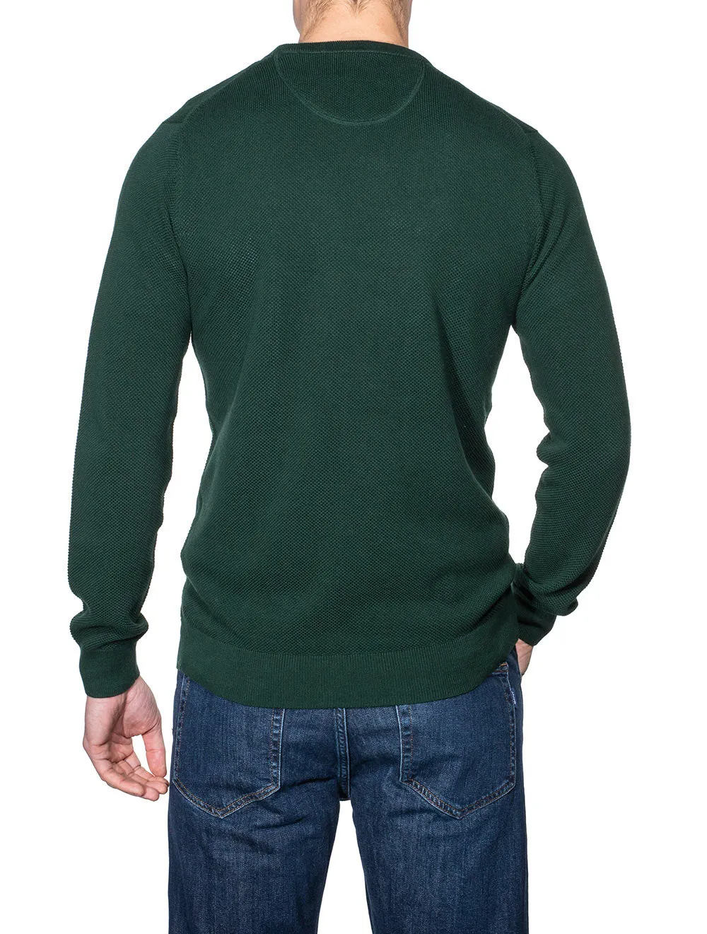 Baumwoll-Piqué-Pullover mit Rundhalsausschnitt in Tartan-Grün