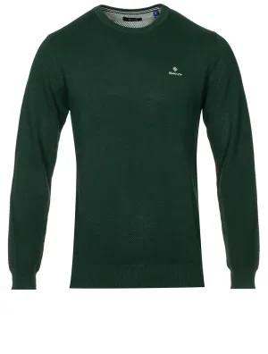 Baumwoll-Piqué-Pullover mit Rundhalsausschnitt in Tartan-Grün