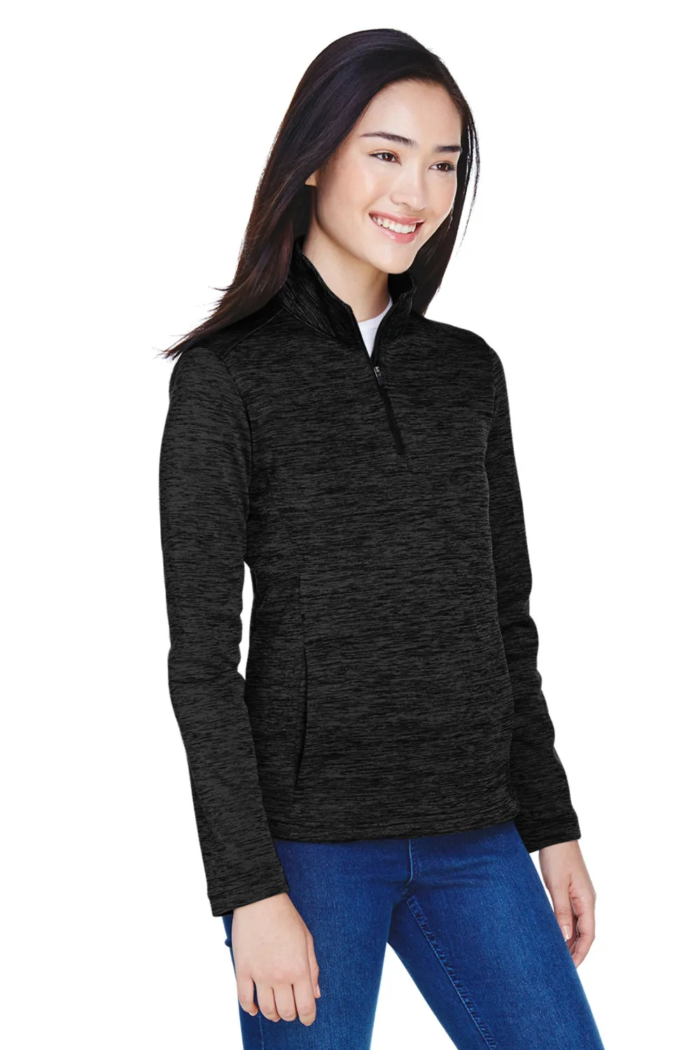 Devon & Jones Damen Newbury Fleece 1/4-Zip Sweatshirt mit Beuteltasche - Heather Schwarz