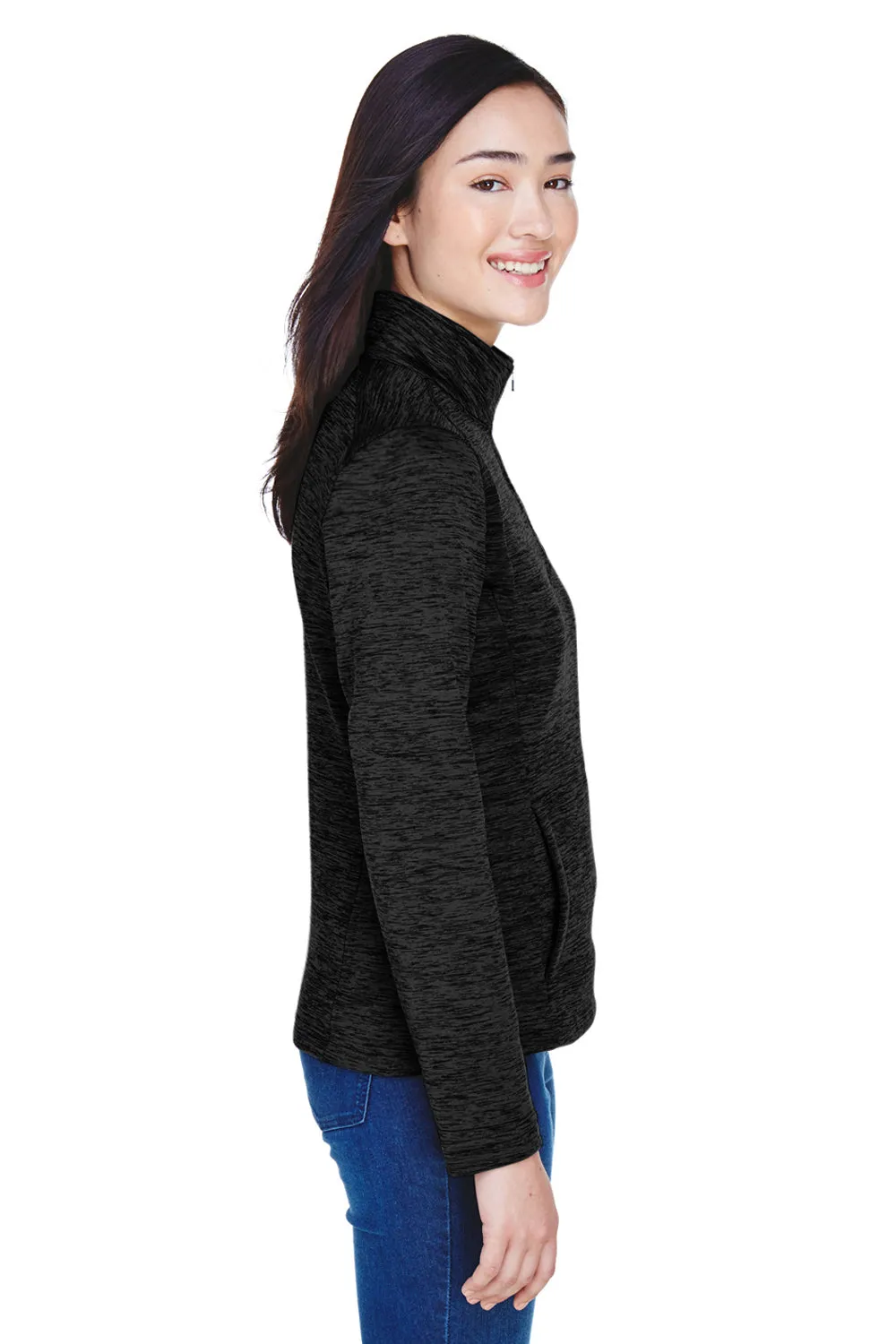 Devon & Jones Damen Newbury Fleece 1/4-Zip Sweatshirt mit Beuteltasche - Heather Schwarz