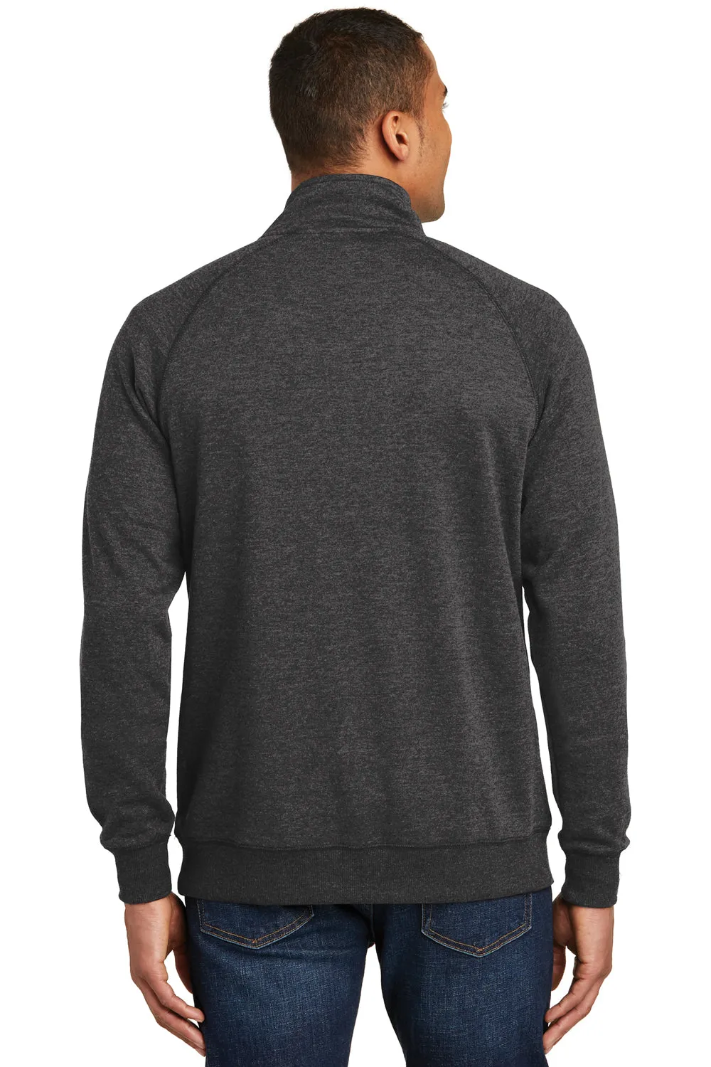 District Herren Fleece 1/4 Zip Sweatshirt mit Beuteltasche - Heather Schwarz