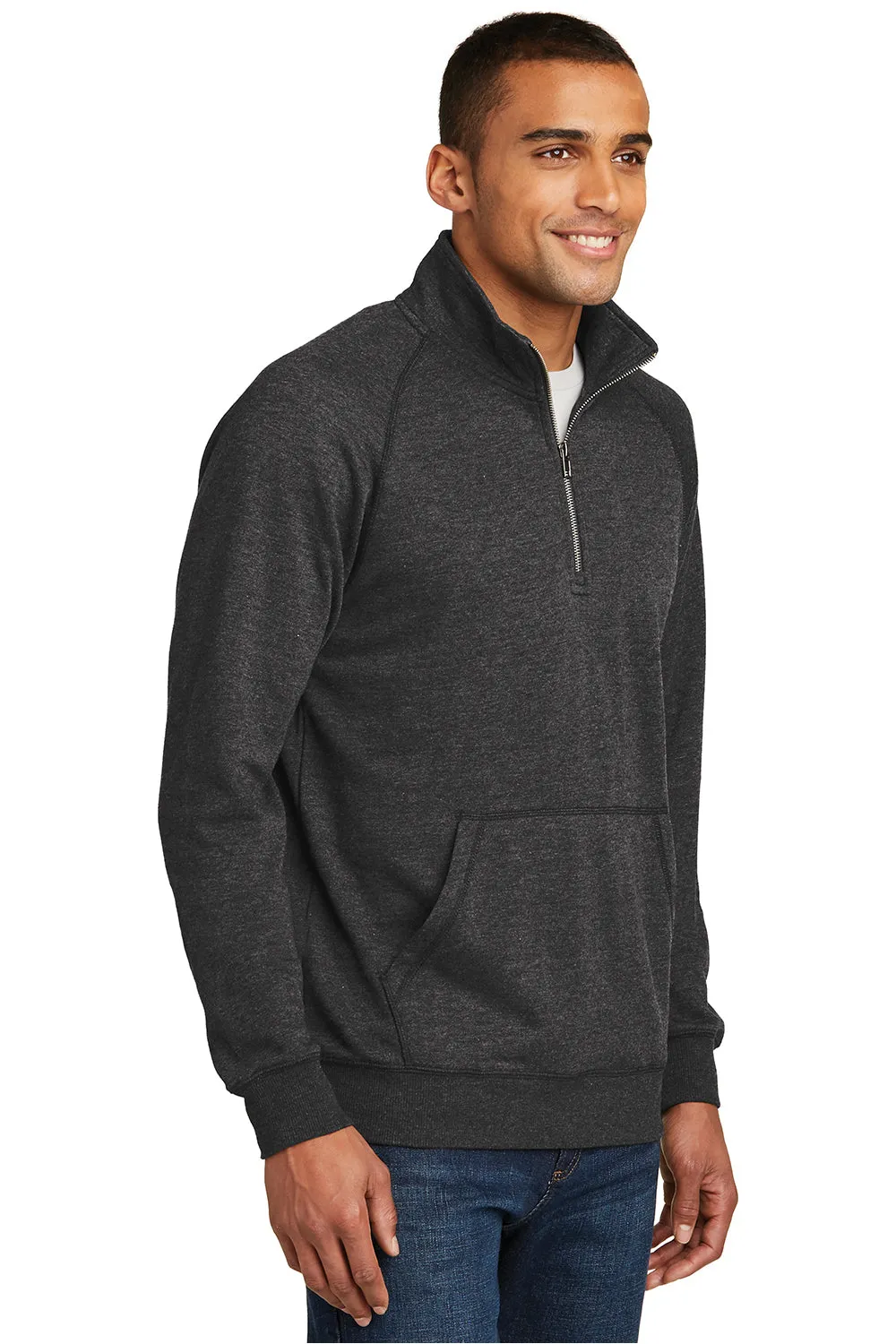 District Herren Fleece 1/4 Zip Sweatshirt mit Beuteltasche - Heather Schwarz