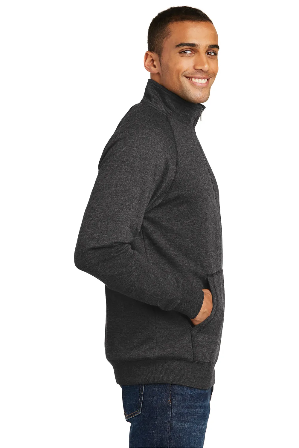 District Herren Fleece 1/4 Zip Sweatshirt mit Beuteltasche - Heather Schwarz