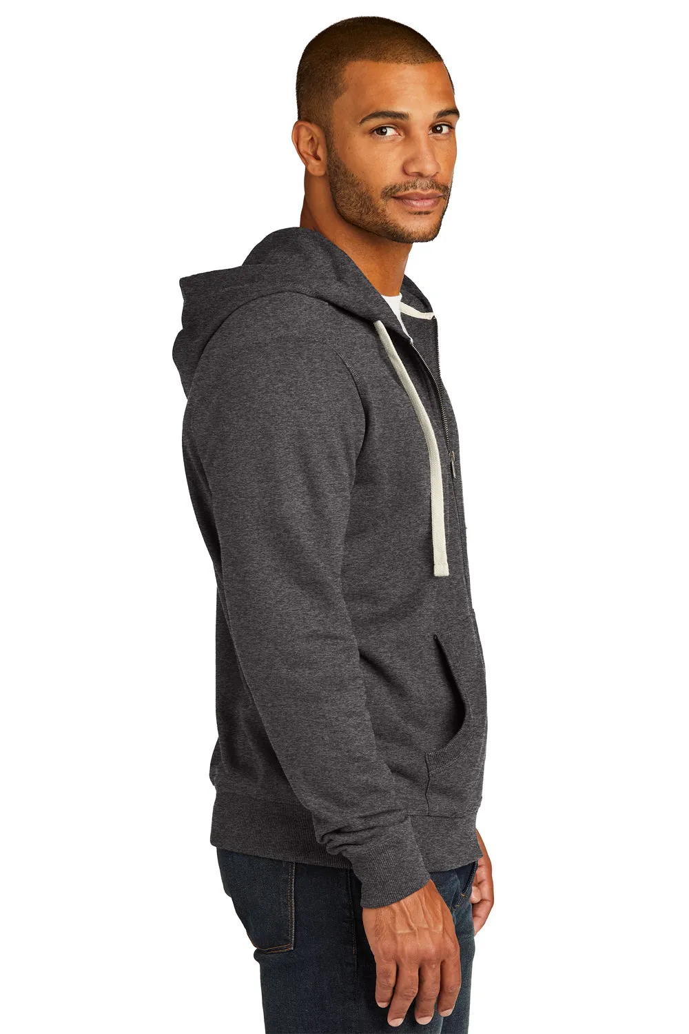 District Mens Re-Fleece Full-Zip Kapuzenpullover mit Taschen - Heather Charcoal Grey