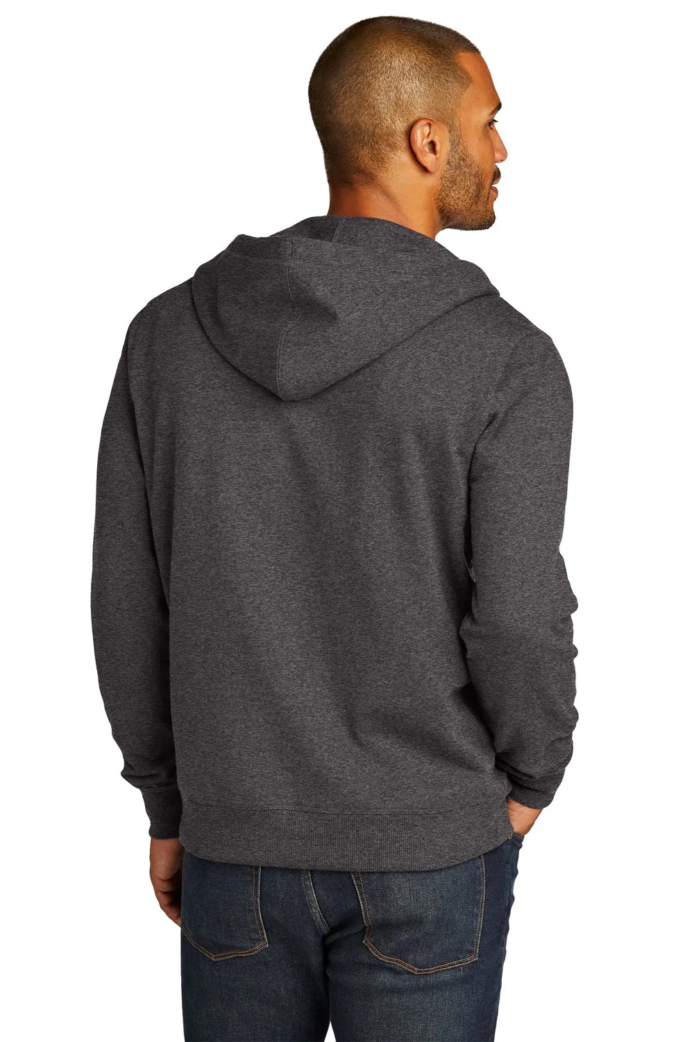 District Mens Re-Fleece Full-Zip Kapuzenpullover mit Taschen - Heather Charcoal Grey