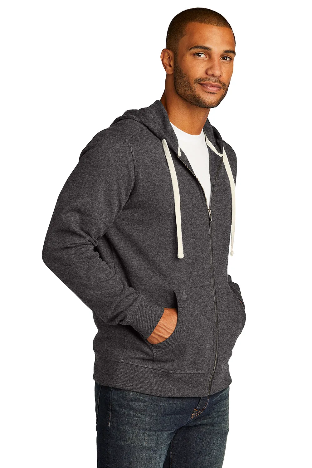 District Mens Re-Fleece Full-Zip Kapuzenpullover mit Taschen - Heather Charcoal Grey