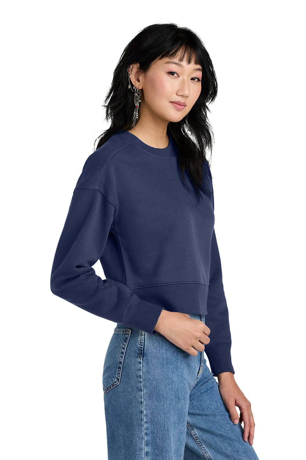 District Damen Perfektes Gewicht Fleece Cropped Crewneck Sweatshirt - Tansanitblau