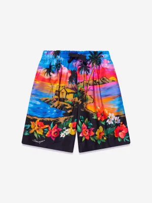 Dolce & Gabbana Jungen Hawaii-Print Shorts in Mehrfarben