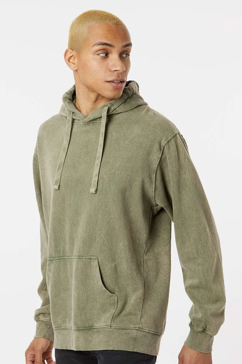Dyenomite Herren Premium Fleece Mineral Wash Kapuzenpullover mit Kangaroo-Tasche - Grünkohl