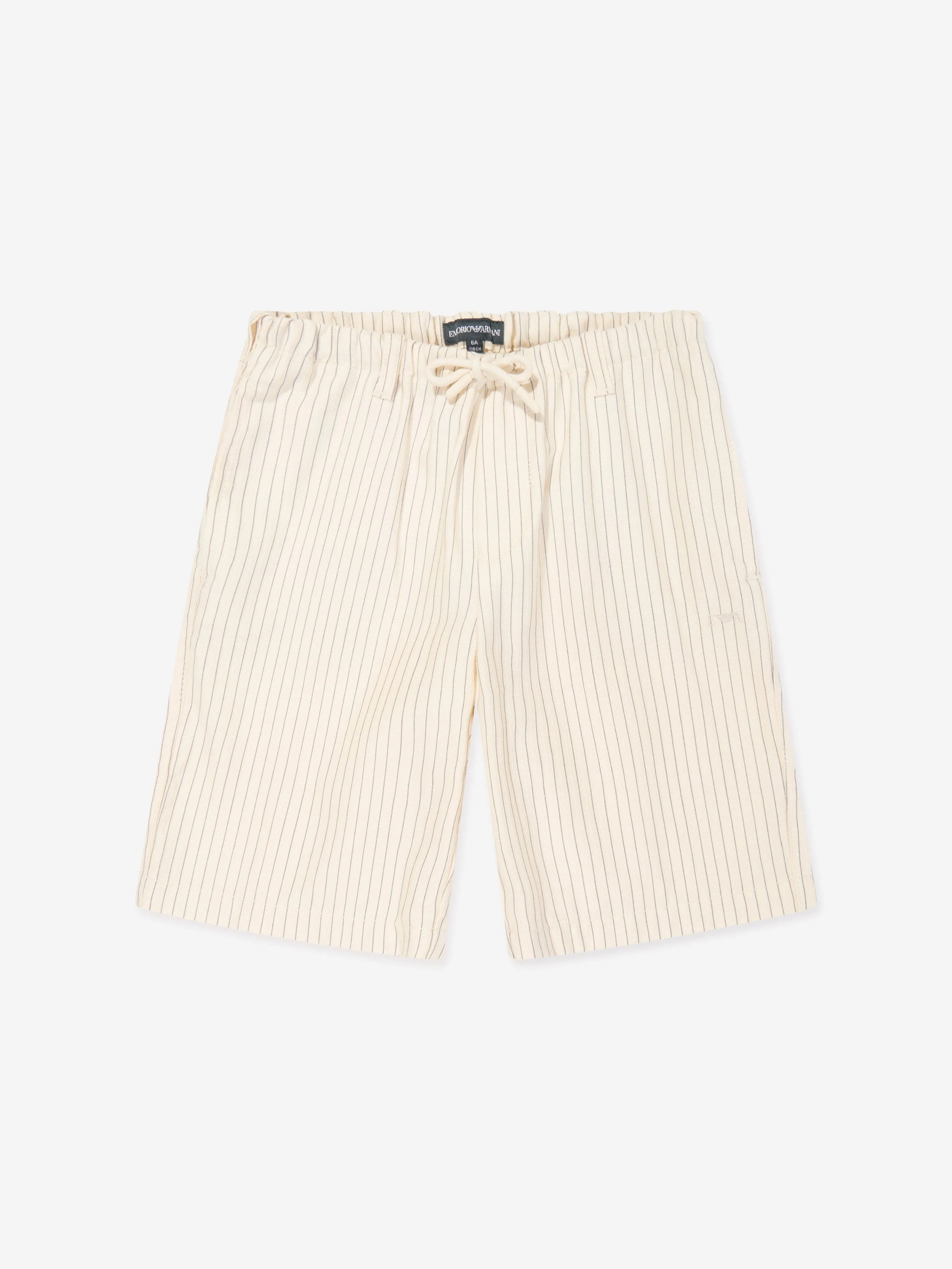 Emporio Armani Jungen Gestreifte Leinen Shorts in Elfenbein
