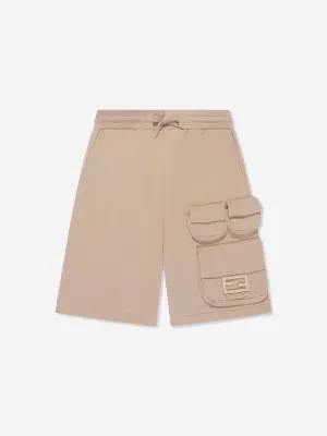 Fendi Boys Baguette Cargo Shorts in Beige