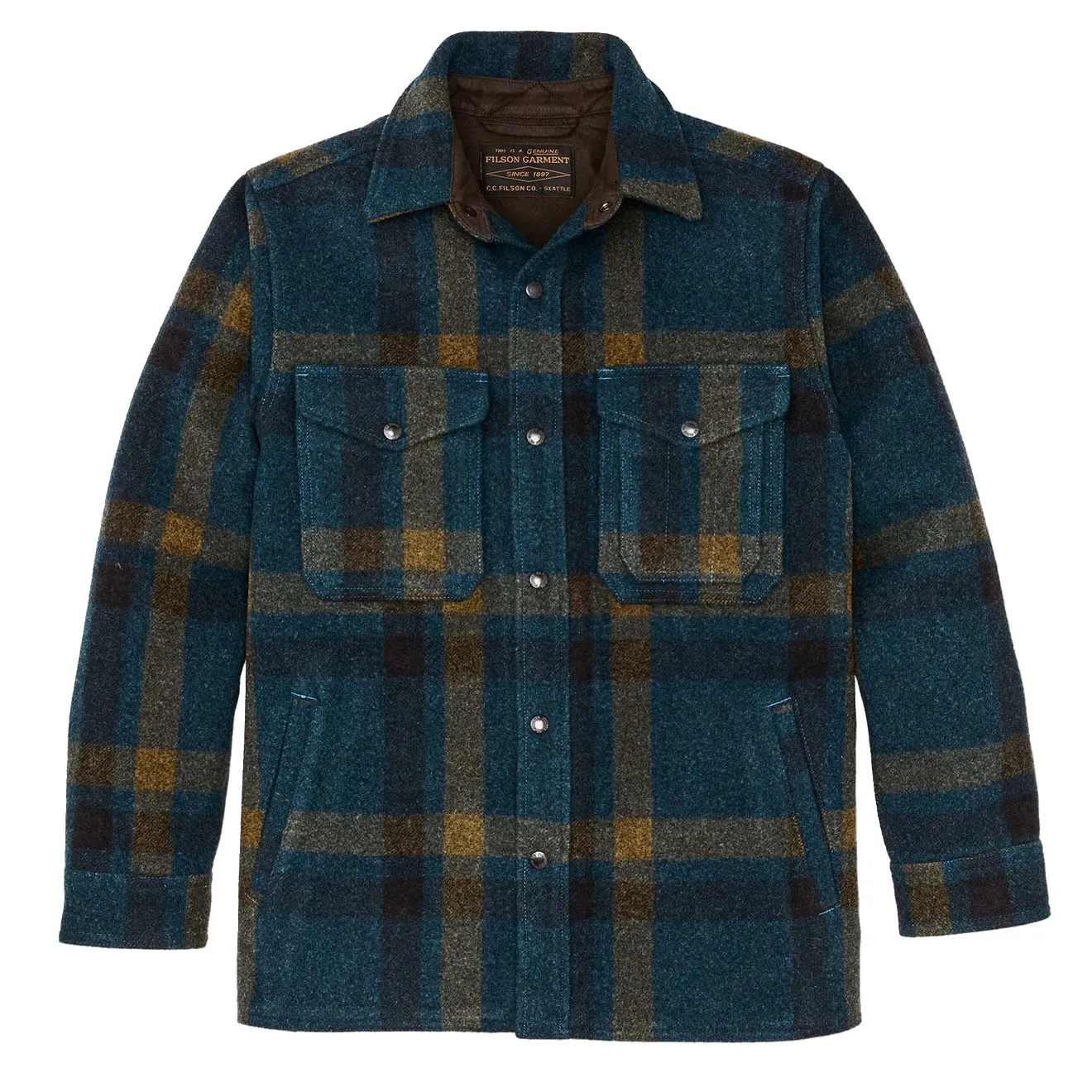 Filson Gefütterte Mackinaw Jac-Shirt in Türkis / Ocker Karo