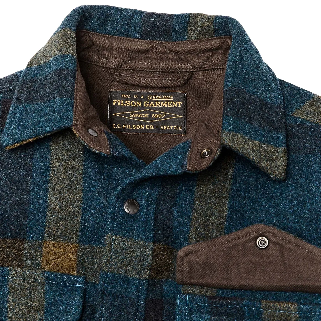 Filson Gefütterte Mackinaw Jac-Shirt in Türkis / Ocker Karo